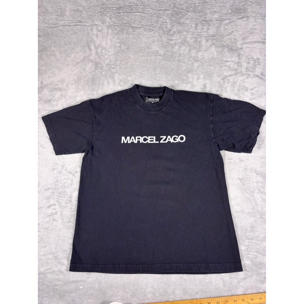 Marcel Zago Asspizza T-Shirt Mens M Black Crew Neck Short Sleeve Sleeves